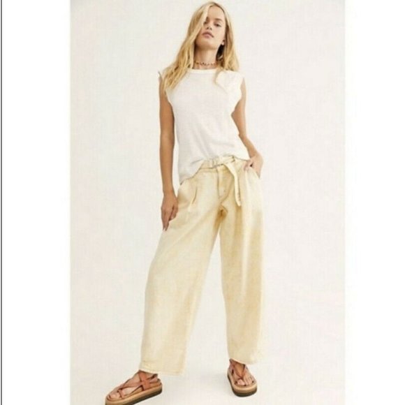 Free People Denim - NEW Free People Paloma Slouchy Jeans Belted Yellow